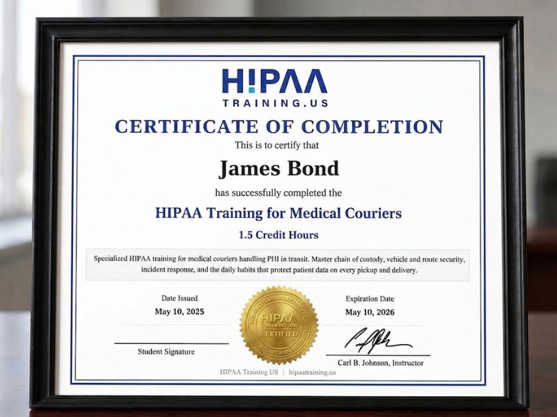 Framed HIPAA Training Certificate